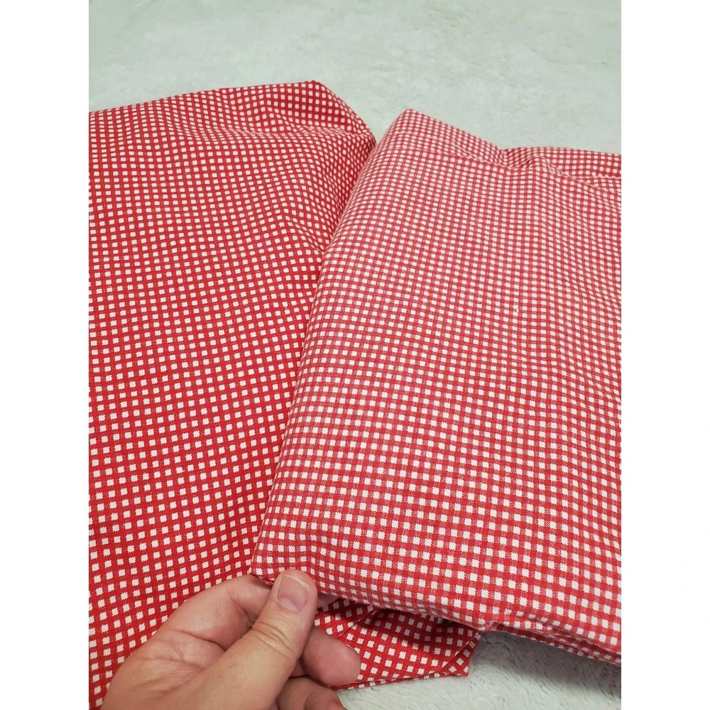 Ralph Lauren Red White Gingham Plaid Twin Cotton Flat Fitted Sheet Set Bedding‎